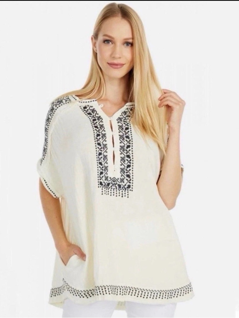 Johnny Was Brunay gauze Embroidered Top with pockets NWT XS-L